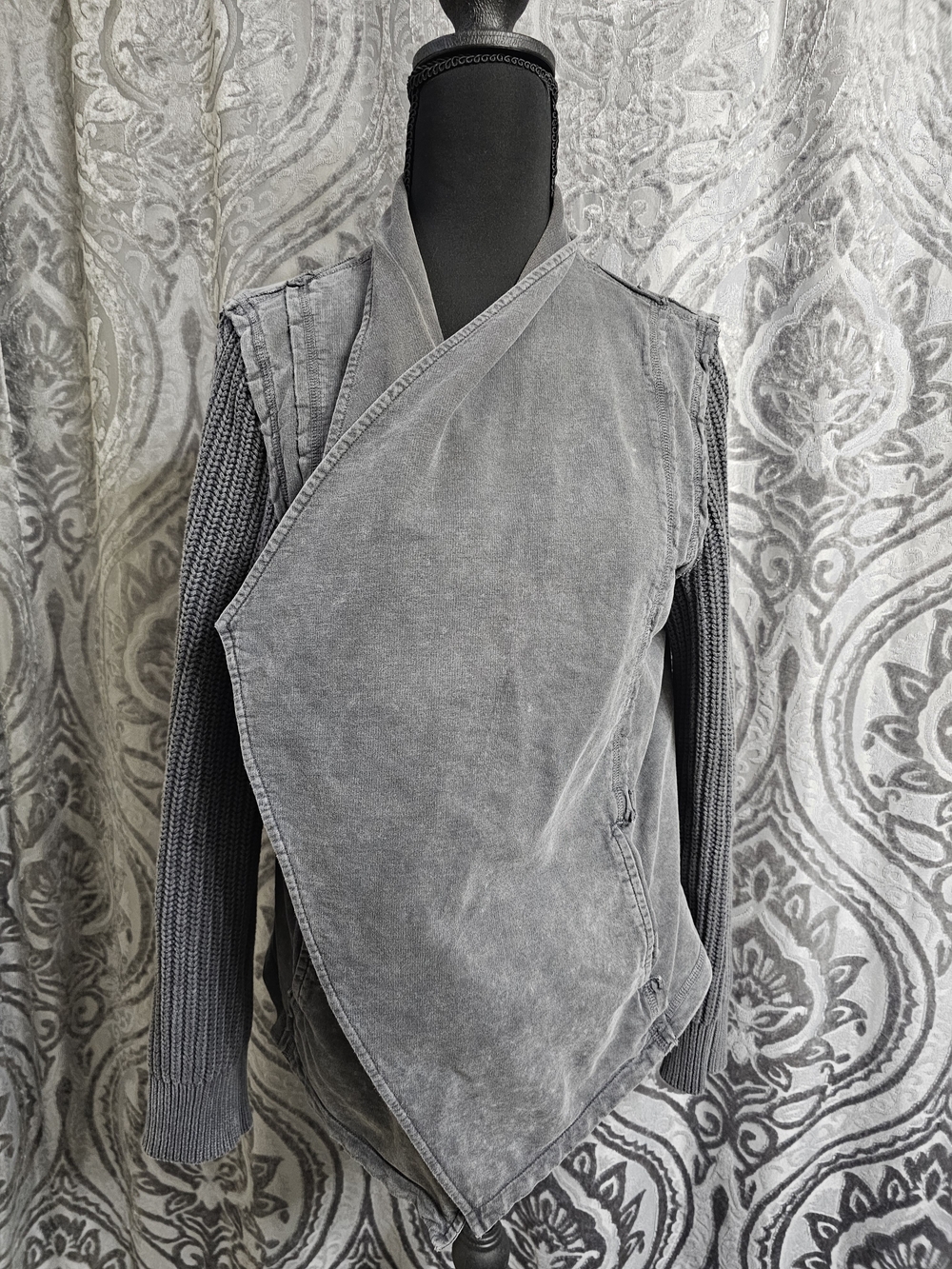 Natural Reflections Gray Asymmetrical Wrap Cardigan 100% Cotton